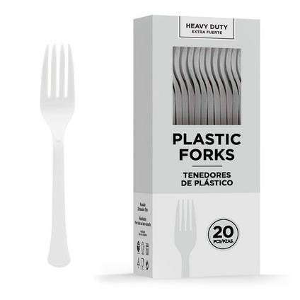 White Heavy-Duty Plastic Forks, 20ct